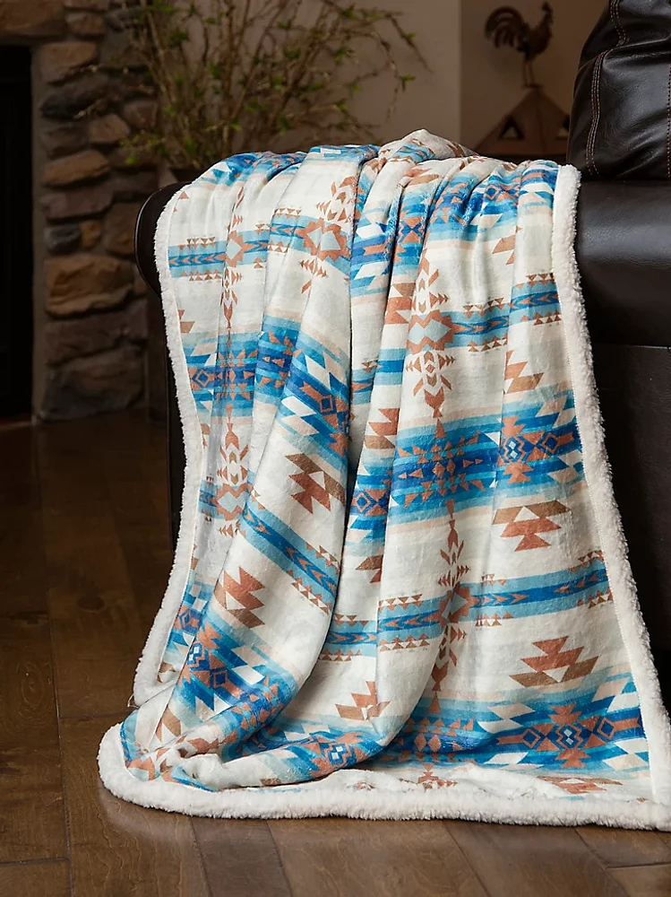 Stack Rock Geometric Sherpa Throw Blanket:Sky:One Size