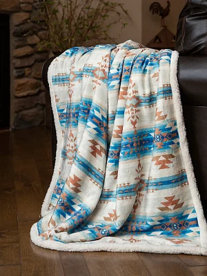 Stack Rock Geometric Sherpa Throw Blanket:Sky:One Size