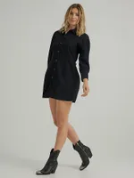 Women's Balloon Sleeve Corduroy Dress Black