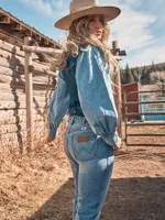 Women's Balloon Sleeve Denim Shirt Scarecrow Blue