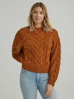 Women's Cable Knit Sweater Leather Brown