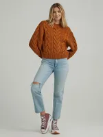 Women's Cable Knit Sweater Leather Brown