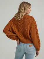 Women's Cable Knit Sweater Leather Brown