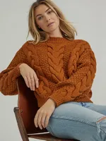 Women's Cable Knit Sweater Leather Brown