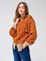 Women's Cable Knit Sweater Leather Brown