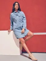 Women's Loose Fit Denim Shirt Dress Scarecrow Blue