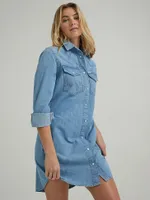 Women's Loose Fit Denim Shirt Dress Scarecrow Blue