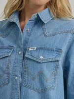 Women's Loose Fit Denim Shirt Dress Scarecrow Blue