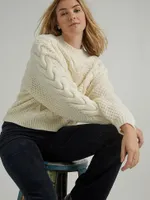 Women's Cable Knit Sweater Worn White