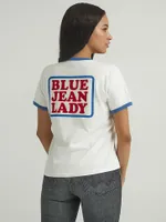 Women's Blue Jean Lady Ringer Tee Worn White