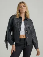 Women's Oversized Fringe Jacket Black