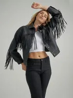 Women's Oversized Fringe Jacket Black