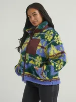 Women's All Over Printed Sherpa Jacket Very Peri Purple