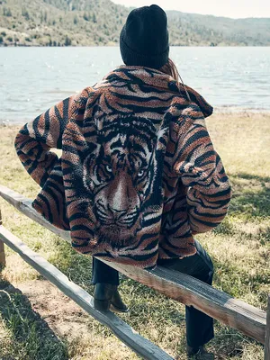 Women's Tiger Print Sherpa Jacket