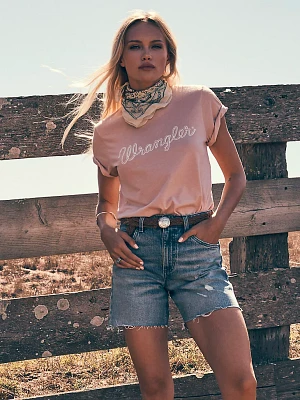 Women's Wrangler Rope Logo Reg Fit Tee Peach Whip Heather