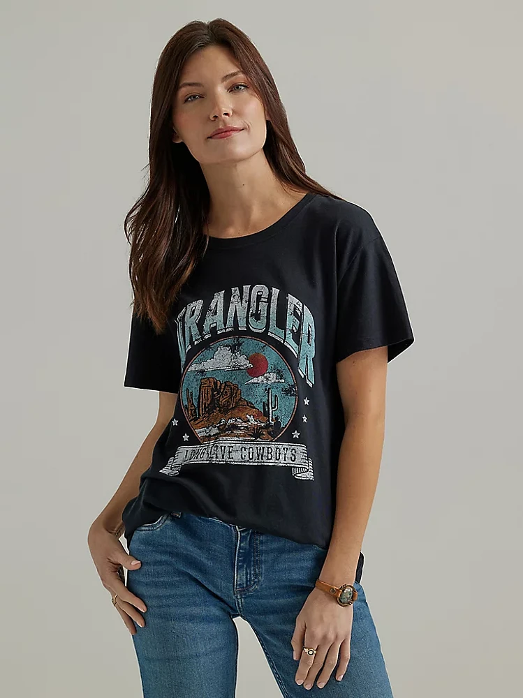 Women's Wrangler Long Live Cowboys® Boyfriend Tee Jet Black