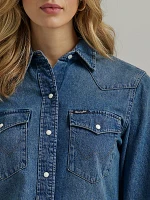 Women's Wrangler Denim Cowboy Snap Shirt Navy