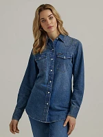 Women's Wrangler Denim Cowboy Snap Shirt Navy