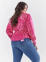 Wrangler x Barbie™ Western Balloon Sleeve Printed Blouse Pink Bandana