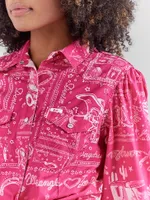 Wrangler x Barbie™ Western Balloon Sleeve Printed Blouse Pink Bandana