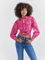 Wrangler x Barbie™ Western Balloon Sleeve Printed Blouse Pink Bandana