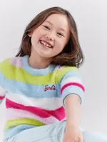 Wrangler x Barbie™ Girl's Fuzzy Sweater Rainbow Stripe
