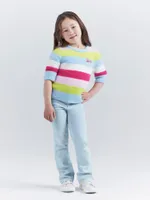 Wrangler x Barbie™ Girl's Fuzzy Sweater Rainbow Stripe