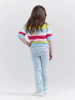 Wrangler x Barbie™ Girl's Fuzzy Sweater Rainbow Stripe