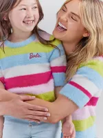 Wrangler x Barbie™ Girl's Fuzzy Sweater Rainbow Stripe