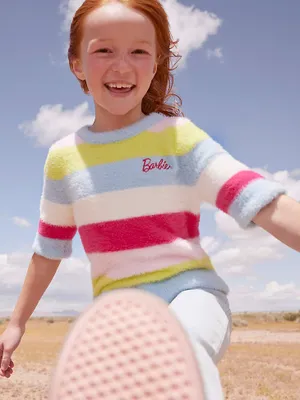 Wrangler x Barbie™ Girl's Fuzzy Sweater Rainbow Stripe