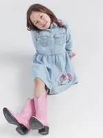 Wrangler x Barbie™ Girl's Embroidered Denim Shirt Dress Ken Blue