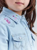 Wrangler x Barbie™ Girl's Embroidered Denim Shirt Dress Ken Blue