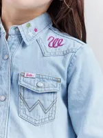 Wrangler x Barbie™ Girl's Embroidered Denim Shirt Dress Ken Blue