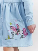 Wrangler x Barbie™ Girl's Embroidered Denim Shirt Dress Ken Blue