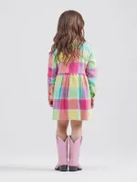 Wrangler x Barbie™ Girl's Plaid Western Snap Shirt Dress Multi