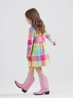 Wrangler x Barbie™ Girl's Plaid Western Snap Shirt Dress Multi