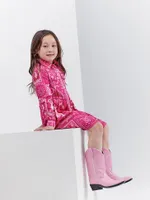 Wrangler x Barbie™ Girl's Bandana Western Snap Shirt Dress Pink