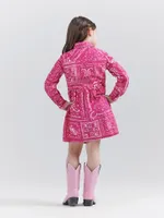 Wrangler x Barbie™ Girl's Bandana Western Snap Shirt Dress Pink