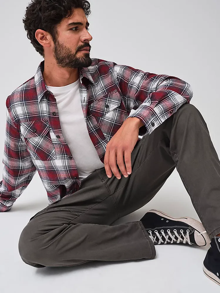 Men's Wrangler® Flannel Plaid Shirt Vaporous Gray