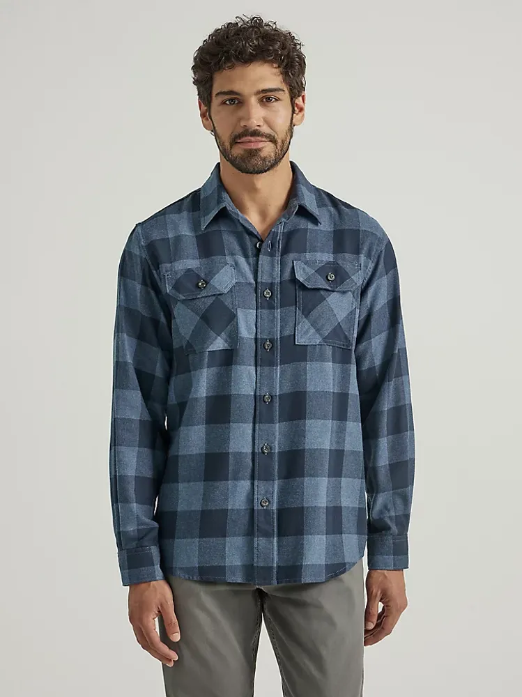 Men's Wrangler® Flannel Plaid Shirt Sargasso Sea