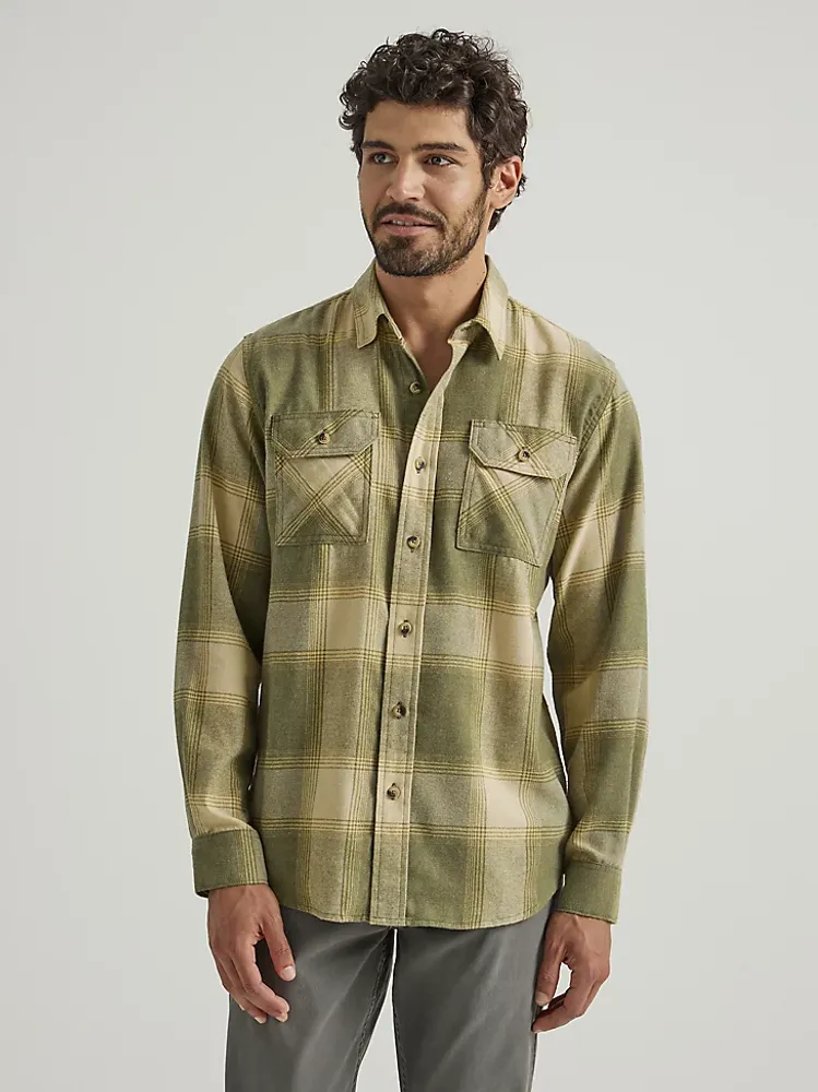 Men's Wrangler® Flannel Plaid Shirt Wintermoss