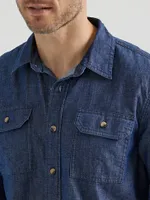 Men’s Wrangler® Long Sleeve Twill/Denim Shirt Rinse