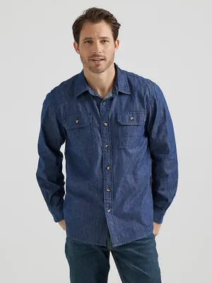 Men’s Wrangler® Long Sleeve Twill/Denim Shirt Rinse