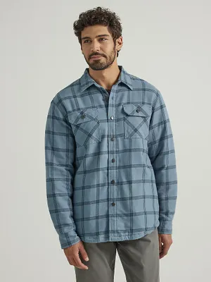 Men's Wrangler® Heavyweight Plaid Sherpa Lined Shirt Jacket Winter Blue