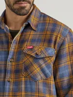 Men's Wrangler® Heavyweight Plaid Sherpa Lined Shirt Jacket Vintage Indigo