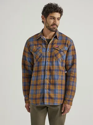 Men's Wrangler® Heavyweight Plaid Sherpa Lined Shirt Jacket Vintage Indigo