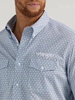 Men's Wrangler® Logo Long Sleeve Button-Down Print Shirt Pale Blue