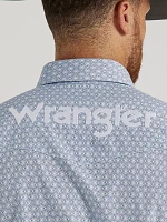 Men's Wrangler® Logo Long Sleeve Button-Down Print Shirt Pale Blue