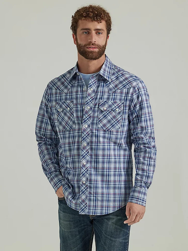 Men's Wrangler Retro® Long Sleeve Sawtooth Snap Pocket Western Shirt Ole Blue Plaid