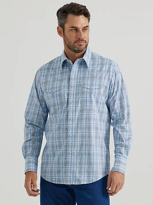 Men's Wrinkle Resist Long Sleeve Western Snap Plaid Shirt Baby Grey